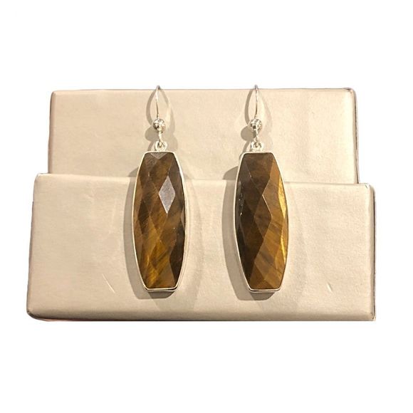 JAY KING DTR Faceted Tigers Eye Sterling Silver 925 Earrings - Picture 1 of 14